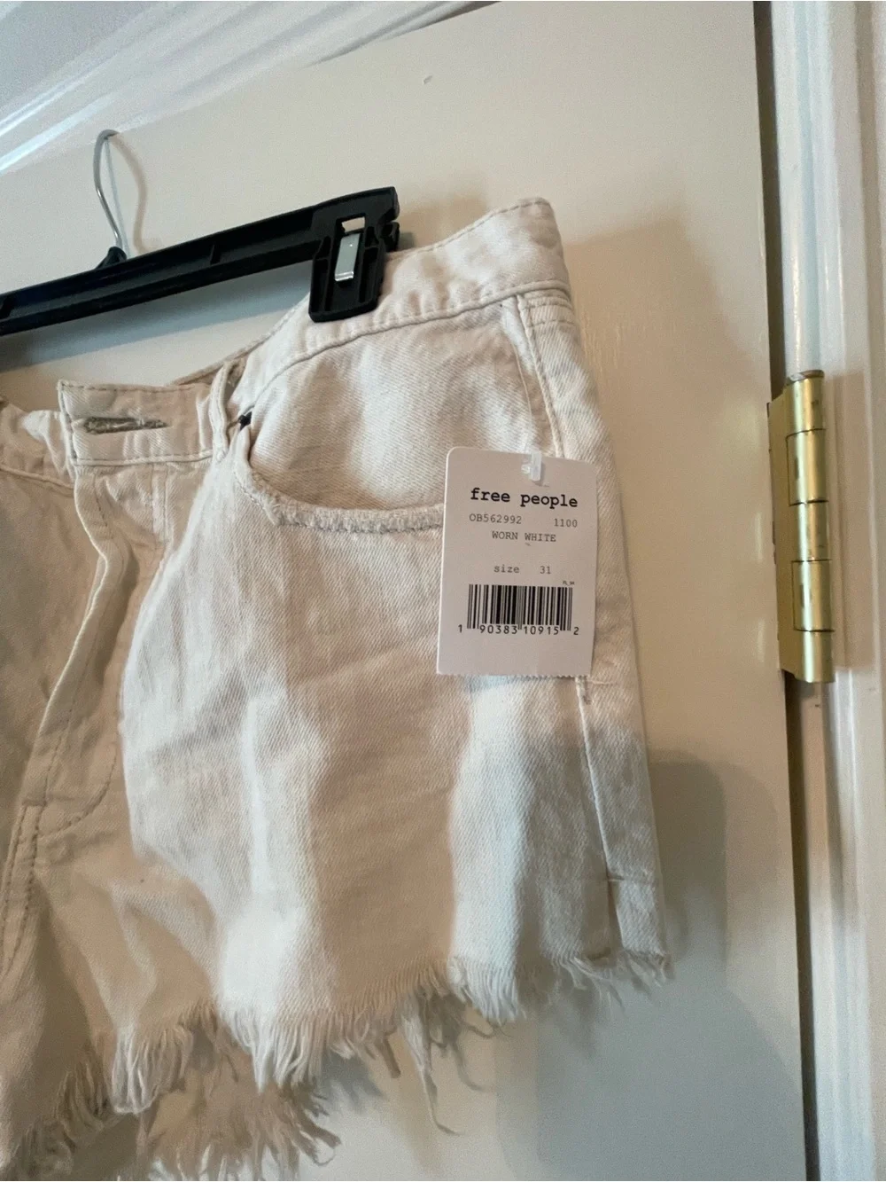 NWT Free People Raw Hem High-Rise Denim Shorts in worn white light beige